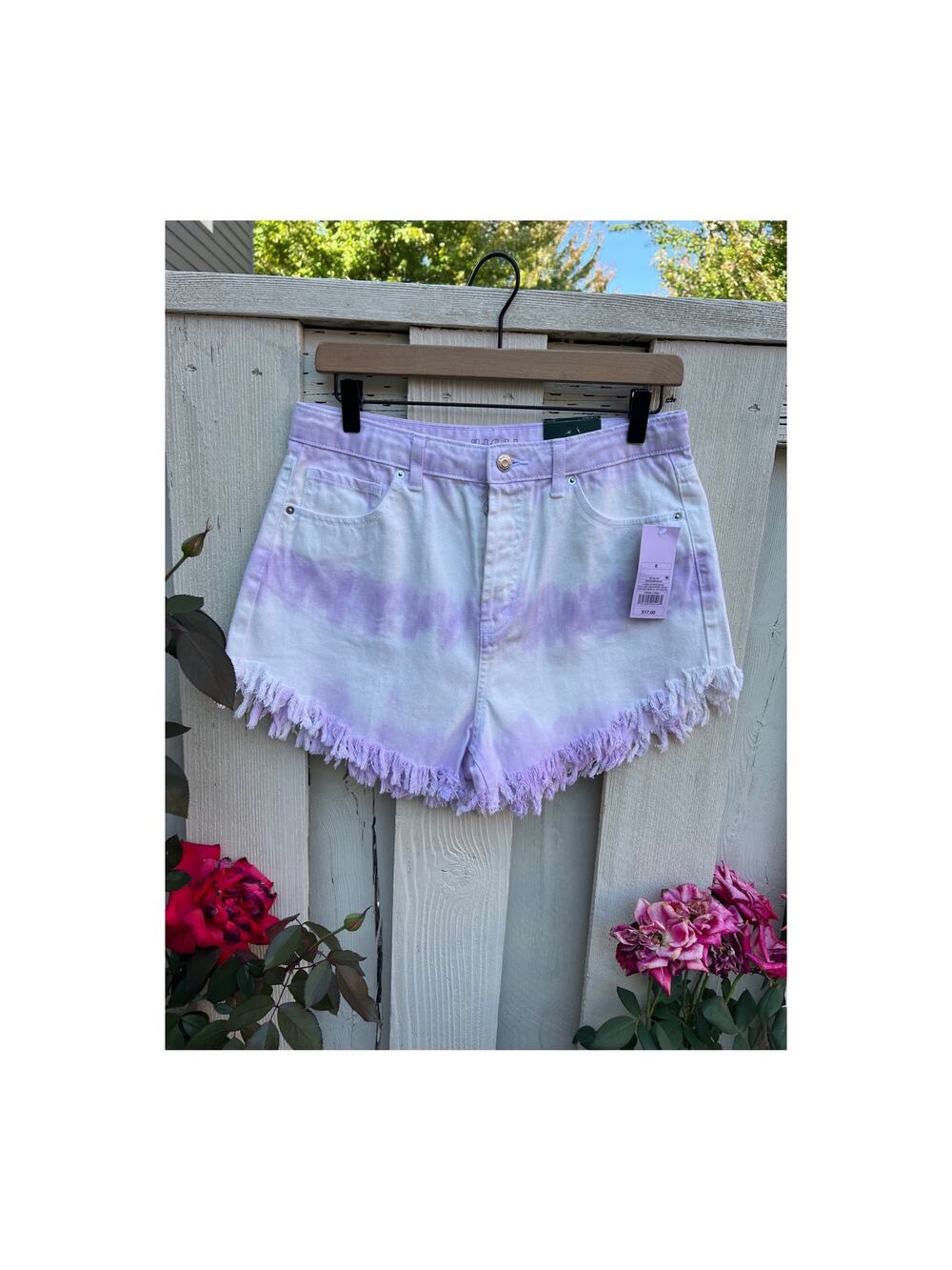 NEW WILD FABLE Purple & White Tie Dye High Rise Shorts Size 8